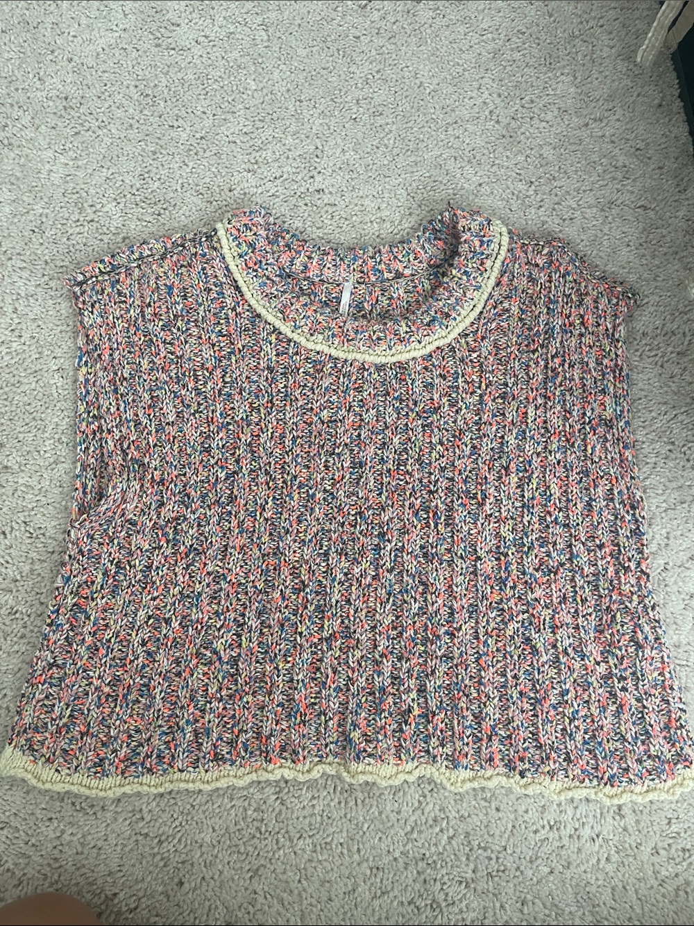 Free People Multicolor Ribbed Crewneck Sweater Vest